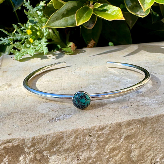 Blue Moon Turquoise Sterling Silver Bracelet –Cabochon Handmade Adjustable Cuff Jewelry
