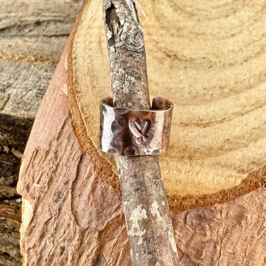 Copper Hammered Heart Ear Cuff | Wide Conch Band | No-Piercing Earring