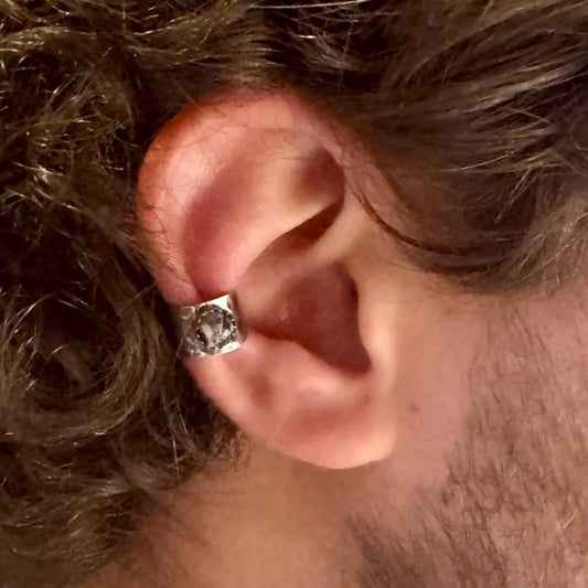 Sterling Silver 6mm Genuine White Buffalo Ear Cuff | Wide Conch Band | No-Piercing Earring
