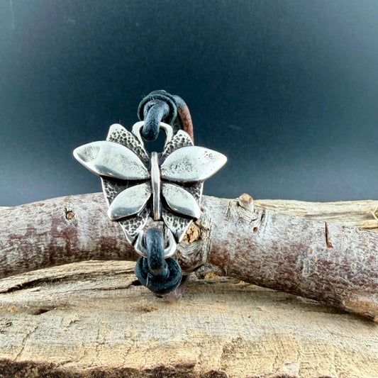Black & Brown Leather Bracelet • Butterfly Wrap • Rustic Double Strand