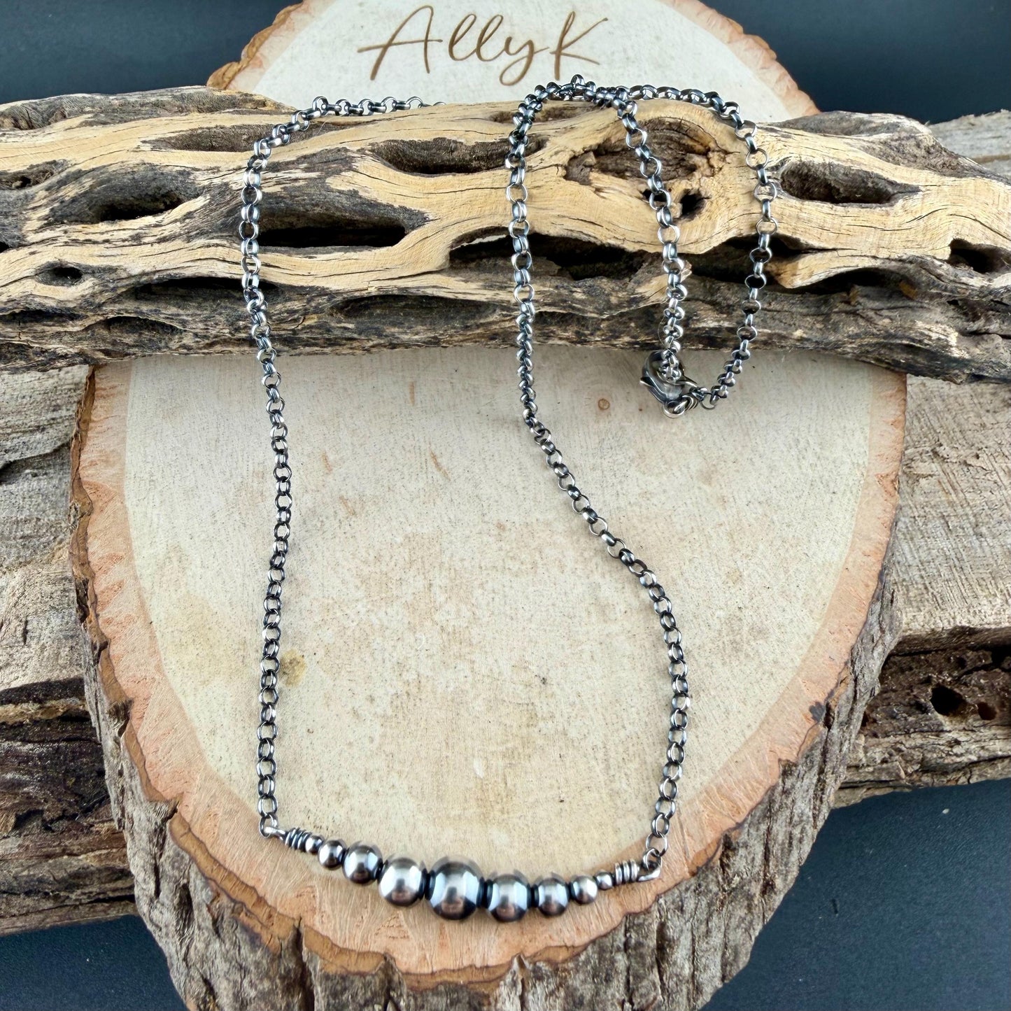 Sterling Silver Desert Pearl Bar Choker | Dainty Southwestern Necklace | Shiny or Oxidized Chain
