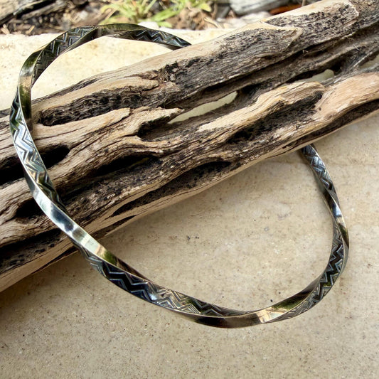 Sterling Silver Zig‑Zag Twist Cuff Bracelet • Oxidized Stacking Jewelry