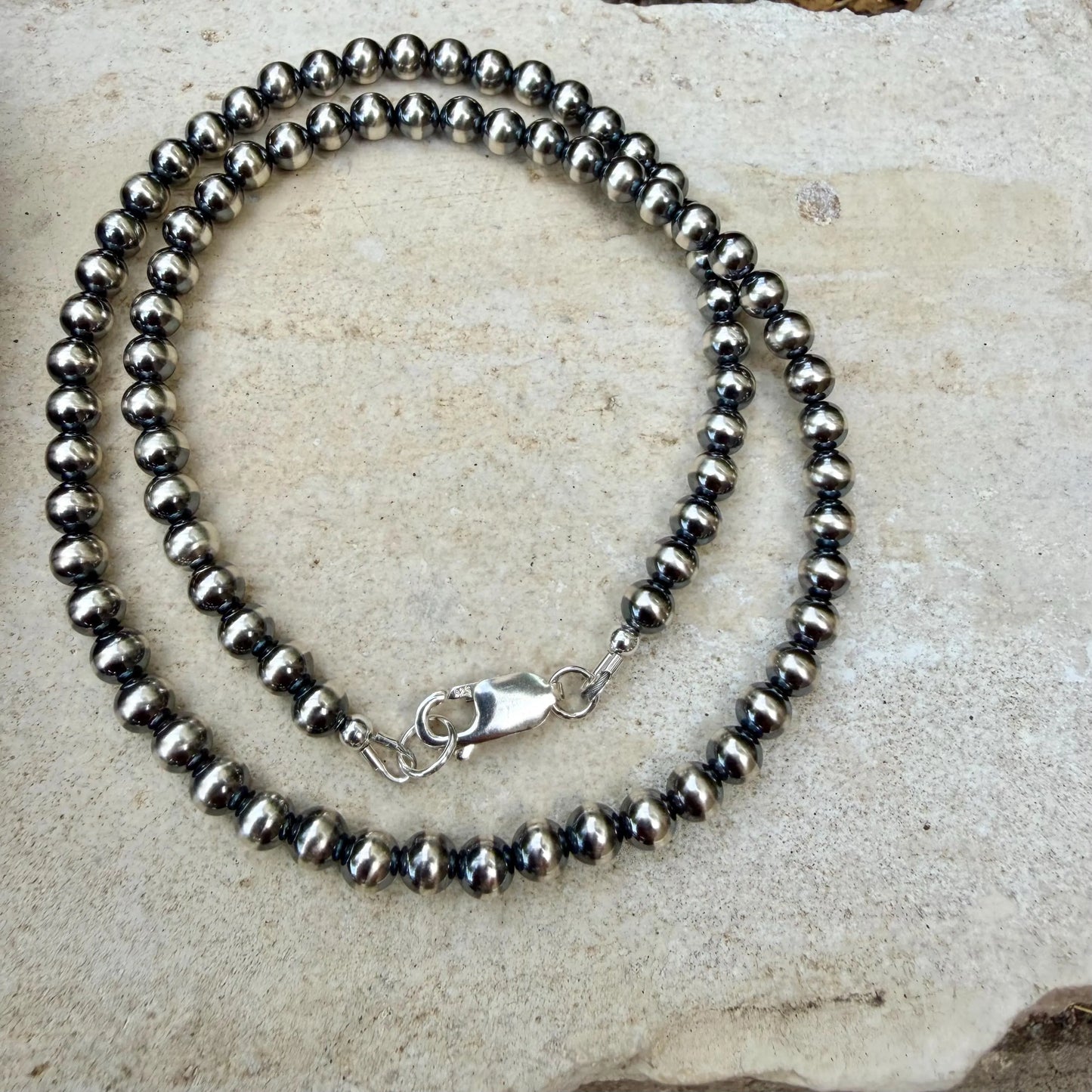 5mm Sterling Silver Desert Pearl Choker Necklace • Classic Southwestern Elegance