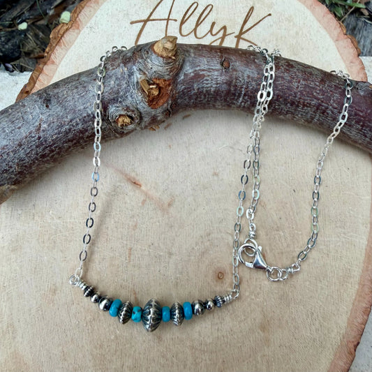 Arizona Turquoise Bar Necklace with Desert Pearls | Sterling Silver Southwestern Jewelry