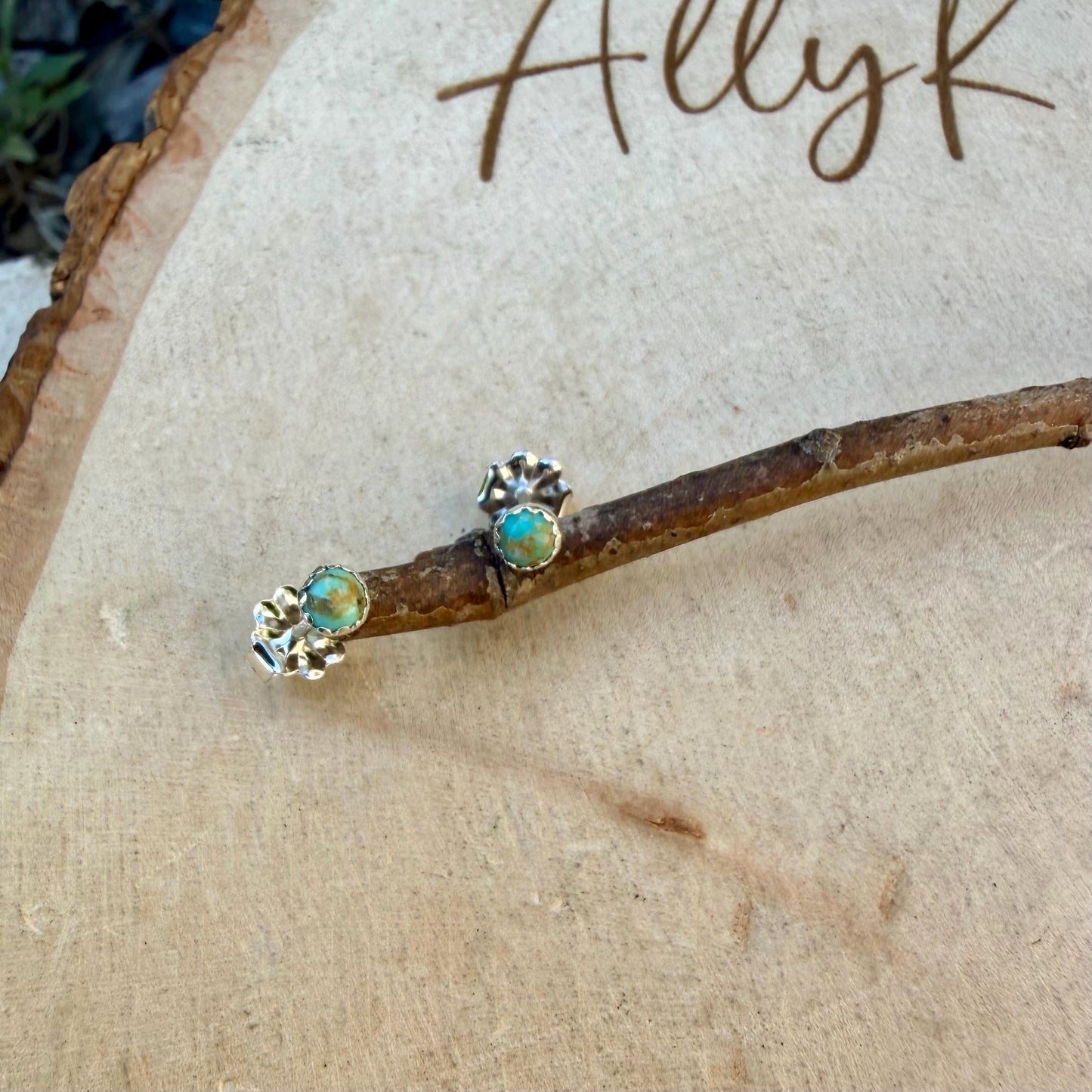 3mm Kingman Turquoise Stud Earrings • Sterling Silver • Tiny Blue Green Turquoise Studs