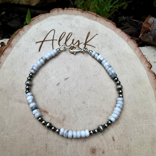 Desert Pearl & White Howlite Bracelet • Sterling Silver Stacker • Southwestern Jewelry