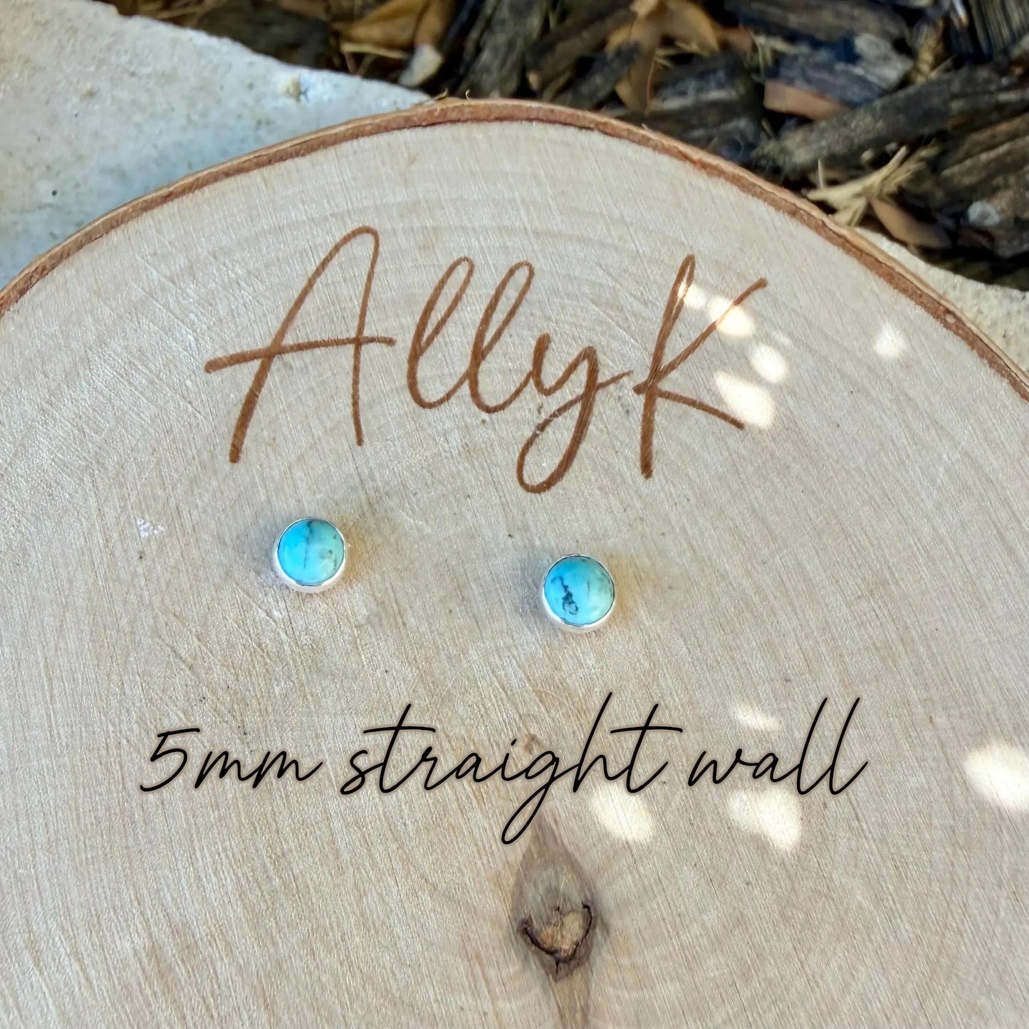 Kingman Turquoise Stud Earrings • Sterling Silver Posts • Smooth or Serrated Bezel (4mm or 5mm)