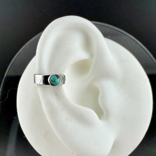 4mm Number 8 Turquoise Ear Cuff • Paisley Sterling Band • Fine Silver Bezel • No Piercing