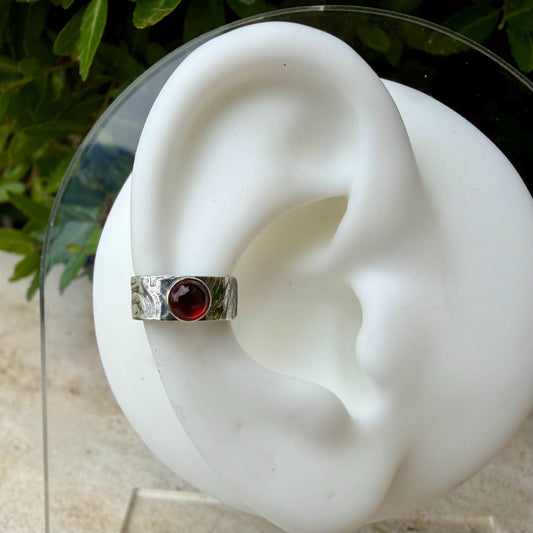 4mm Garnet Ear Cuff • Paisley Sterling Band • Fine Silver Bezel • No Piercing