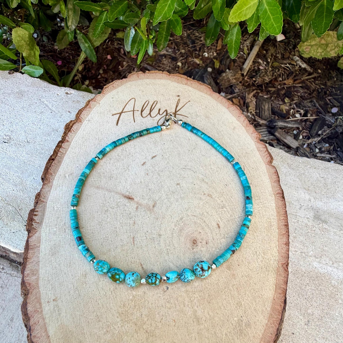 Turquoise Anklet • Kingman Nugget Ankle Bracelet • Sterling Silver • Dainty Ankle Jewelry
