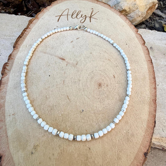 White Dolomite Anklet • 2.6mm Micro Beads • Sterling Silver Dainty Ankle Bracelet