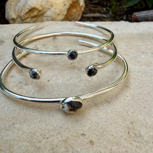 White Buffalo Turquoise Cuff Set of 3 – Handmade Adjustable Sterling Silver Bracelets