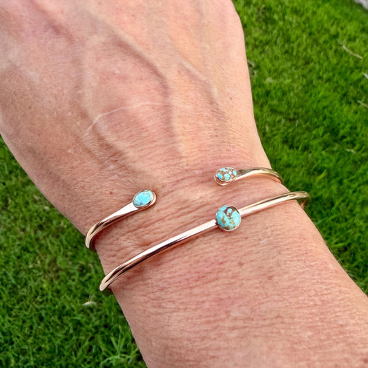 14k Gold Filled Number 8 Turquoise Cuff Bracelet Set • Hand‑Forged Two‑Piece Stack