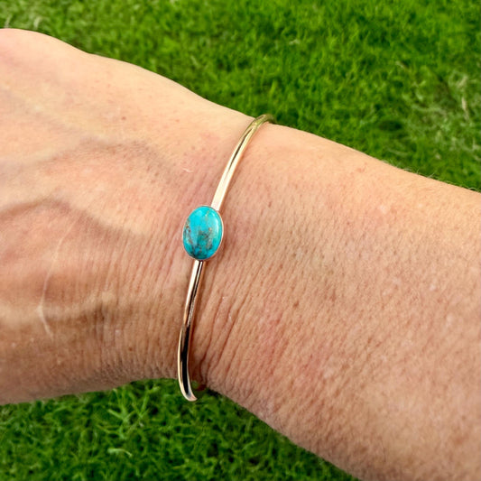 14k Gold Filled Kingman Turquoise Cuff • 8x10 Southwestern Bracelet