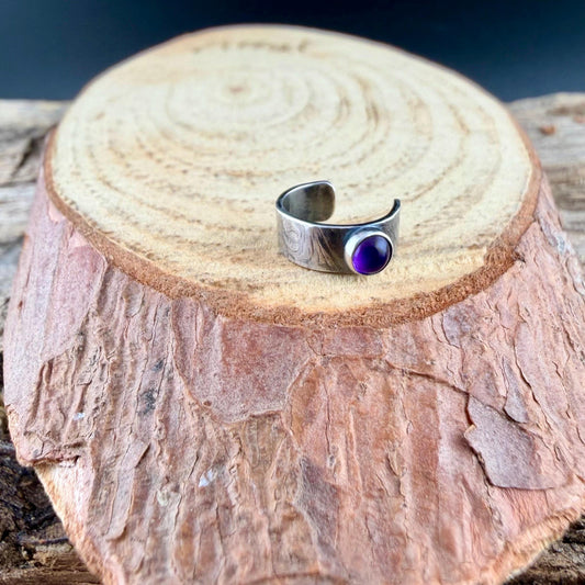 4mm Amethyst Ear Cuff • Paisley Sterling Band • Fine Silver Bezel • No Piercing