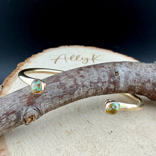 Brass Reverse Cuff Bracelet • 6mm Number 8 Turquoise • Southwest Style
