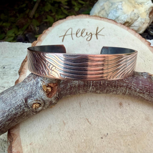 Wave Embossed Copper Cuff • Raw Copper Bracelet • Hand‑Forged Southwestern Jewelry