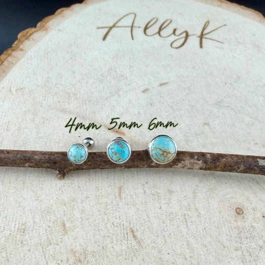 Genuine Turquoise Labret Earring • Screw-On Ball Back • 20G 18G 16G Threaded Post