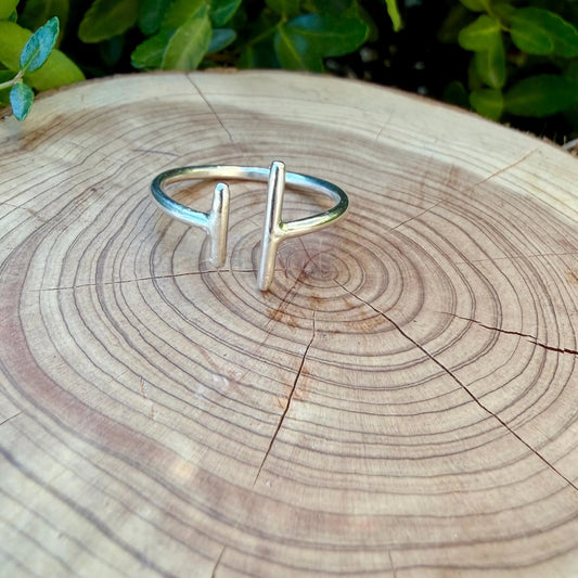 Parallel Bar Sterling Silver Ring • Uneven Open Band • Minimalist Modern Design