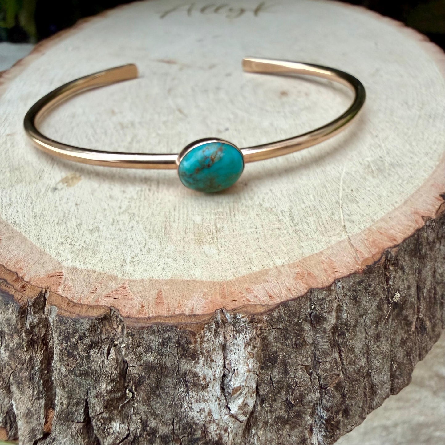 14k Gold Filled Kingman Turquoise Cuff • 8x10 Southwestern Bracelet
