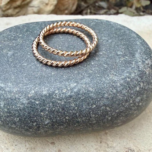 14k Gold Filled Rope Ring Set • Twist Bands • Stackable Rings