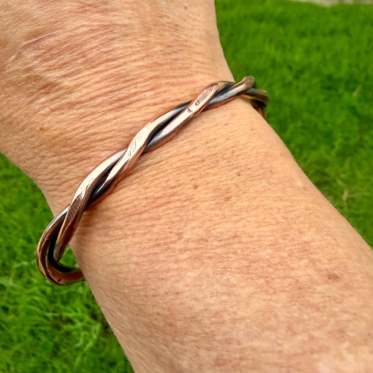 Rustic Copper Twist Cuff Bracelet • Hand‑Forged Solid Copper