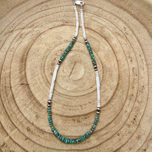 Mother of Pearl, Kingman Turquoise & Desert Pearl Choker • Sterling Silver • Southwestern Jewelry