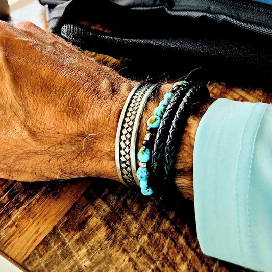 Kingman Turquoise Nugget Bracelet • Black Onyx • Sterling Silver • Evil Eye or Feather Charm