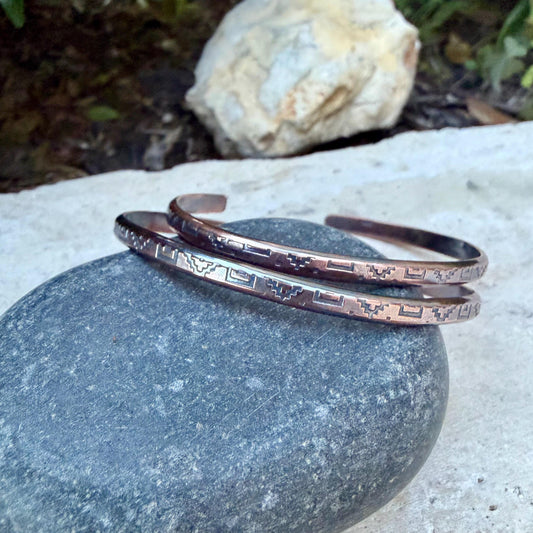 Southwest Copper Cuff Set • Hand‑Forged Raw Copper Bracelets • Set of Two
