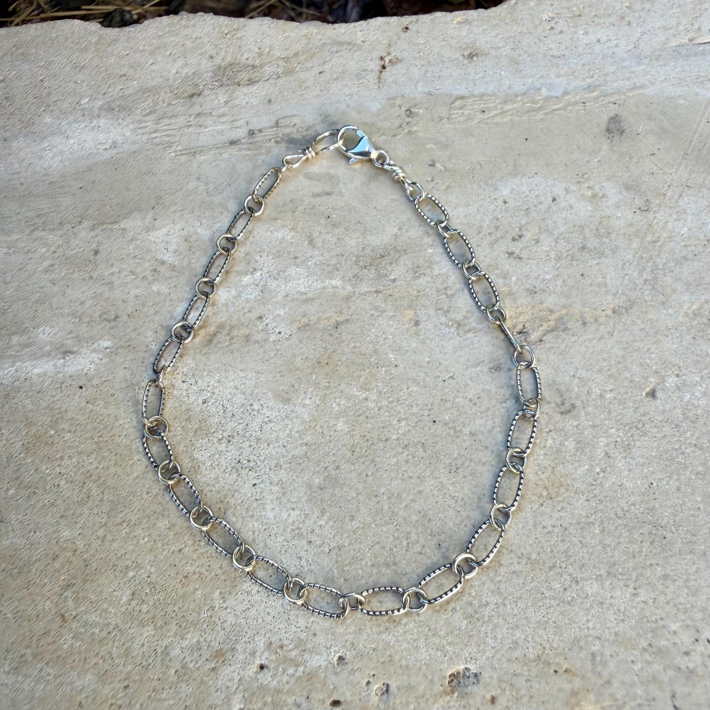 Silver Oval Link Bracelet • Textured Sterling Chain • Everyday Layering