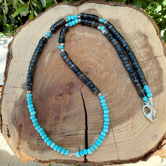 Blue Tiger’s Eye Hawk’s Eye Choker Necklace • Turquoise • Sterling Silver