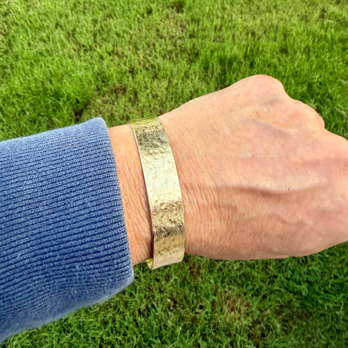 Hammered Brass Cuff • Hand‑Forged • Rustic Golden Bracelet