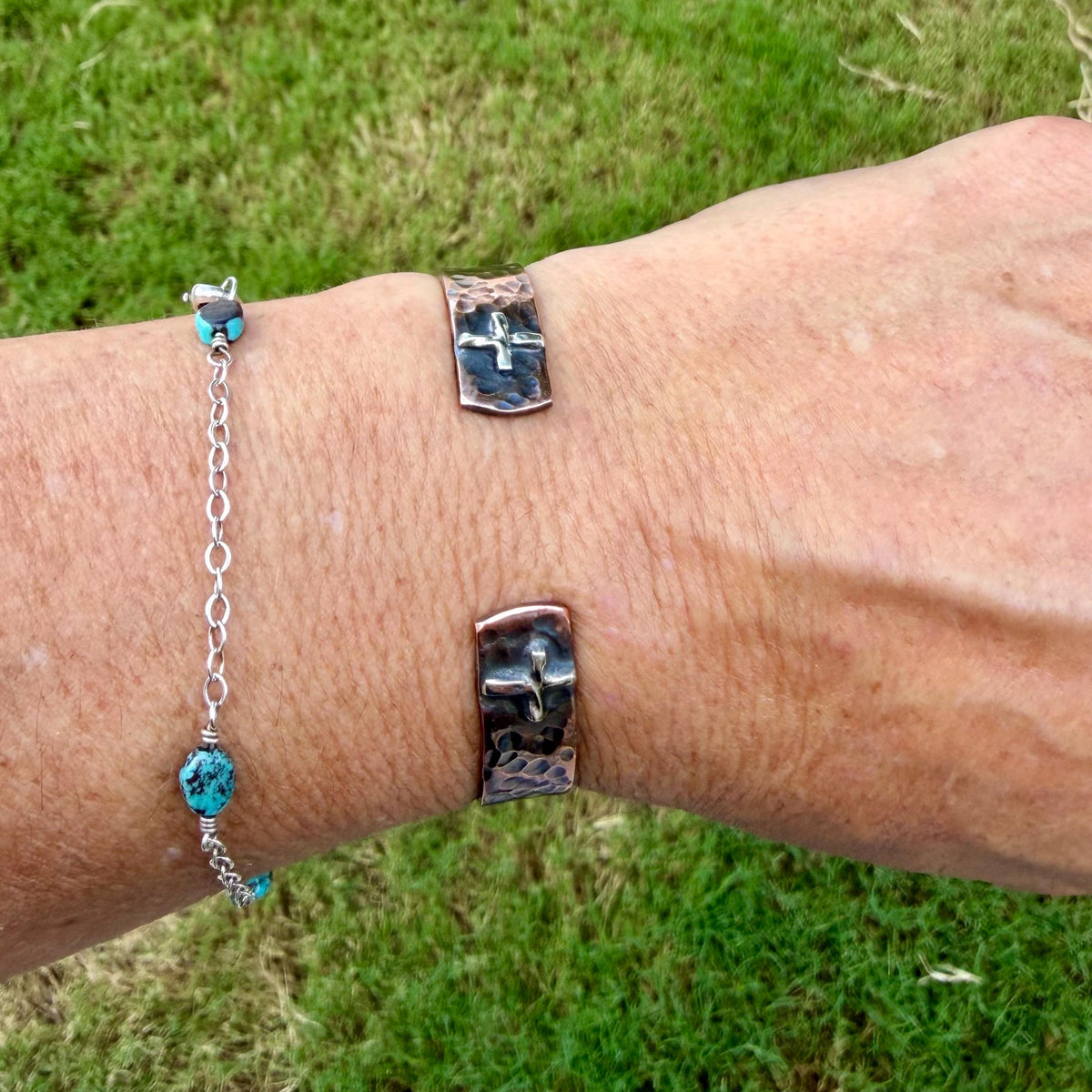 Copper Cross Cuff Bracelet • Sterling Mixed Metal Cross • Western Faith Jewelry