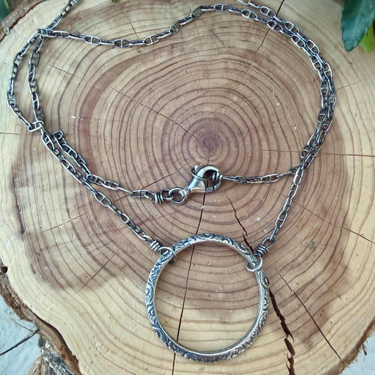 Sterling Silver Circle Necklace • Oxidized Silver Pendant • Everyday Minimalist