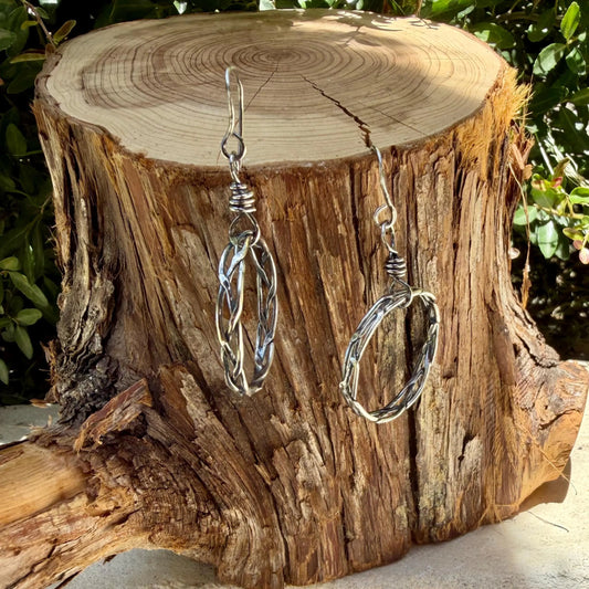 Rustic Silver Hoop Earrings • Argentium Braided Wire • 2 Inch Drop