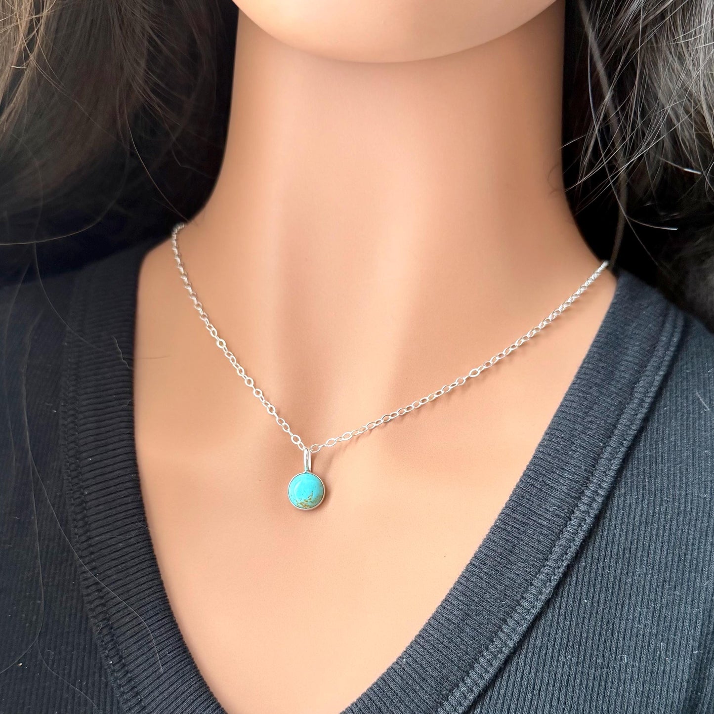 Turquoise Sterling Silver Pendant Necklace • Minimalist Southwestern Style