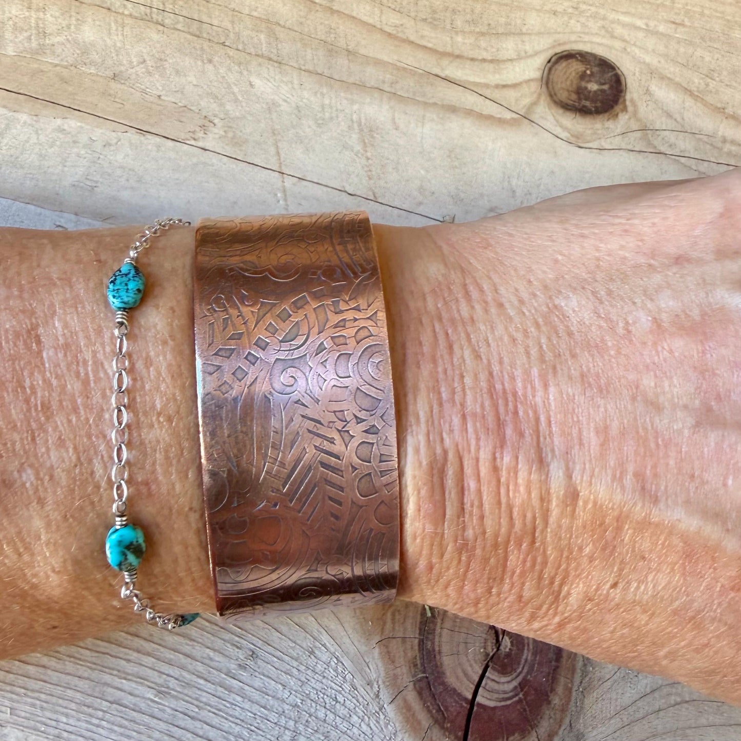 Retro Floral Embossed Copper Cuff • Rustic Raw Copper Bracelet • Hand‑Forged Southwestern Jewelry