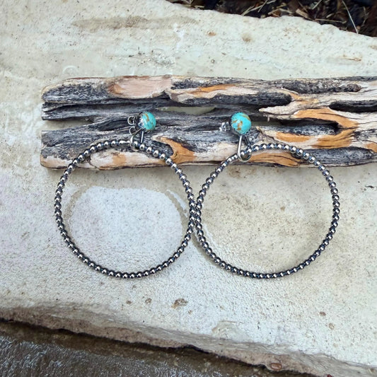 Sterling Silver Turquoise Hoop & Post Earrings • 6mm Kingman Turquoise • Custom Size