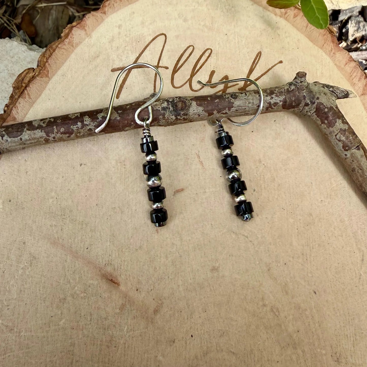 Sterling Silver Desert Pearl Earrings • Black Onyx & Hematite • 1.5" Dangles