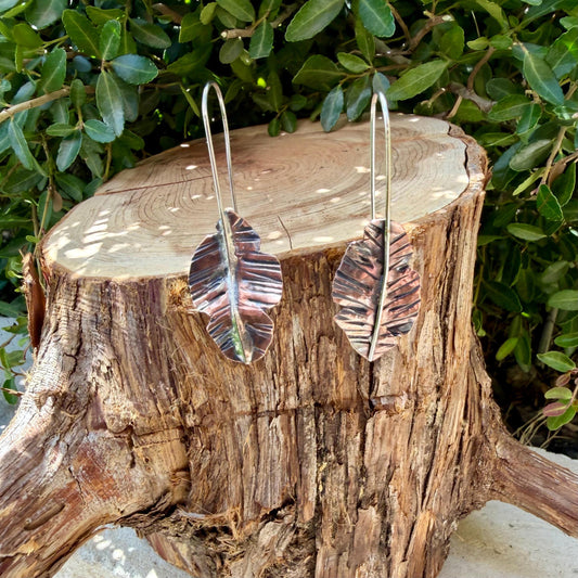 Copper & Silver Leaf Earrings • Mixed Metal Dangle Earrings