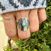 Turquoise Sunflower Concho Sterling Silver Ring • Number 8 Turquoise • Southwestern Band