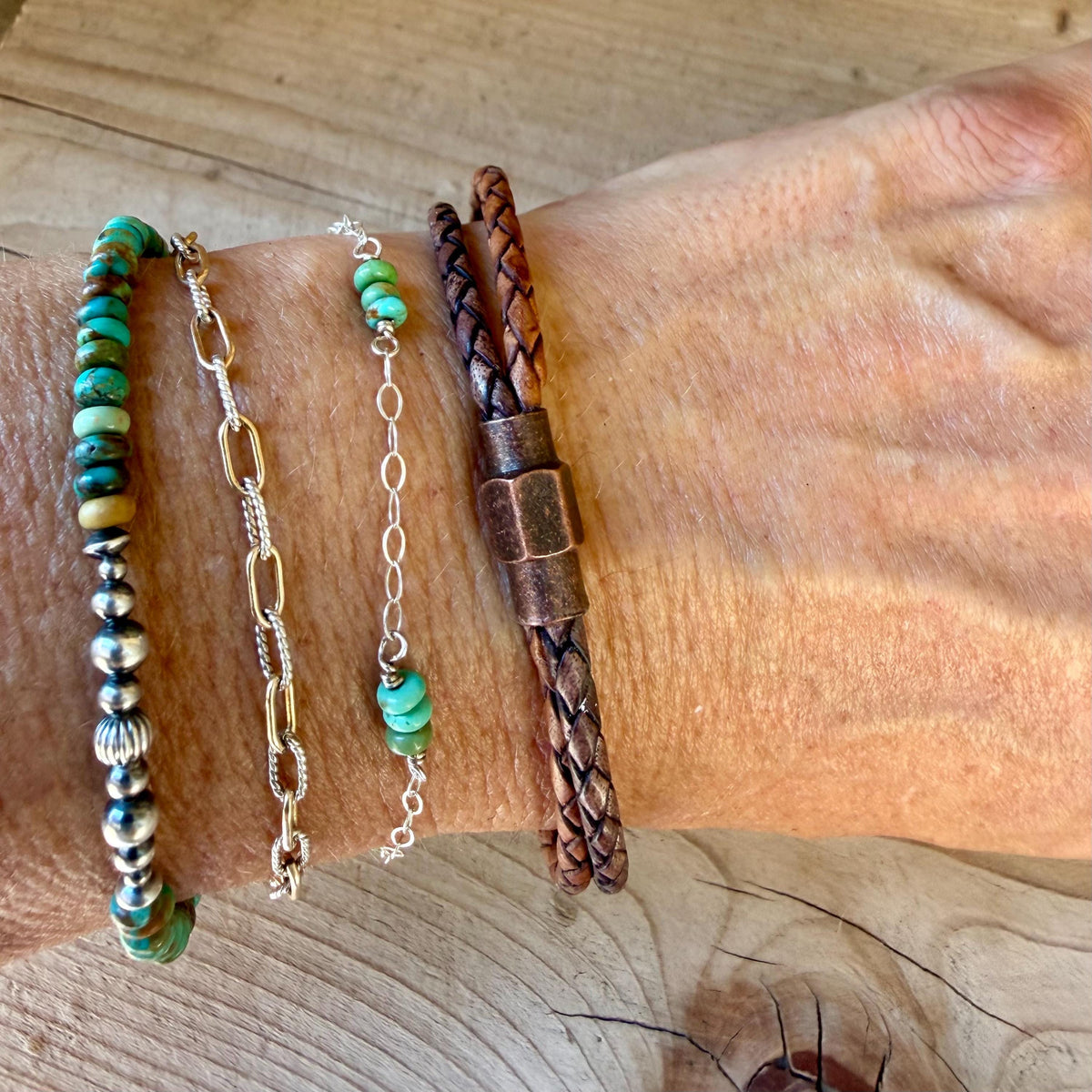 Brown Leather Wrap Bracelet • 3mm Braided Bolo Leather • Copper Magnetic Clasp