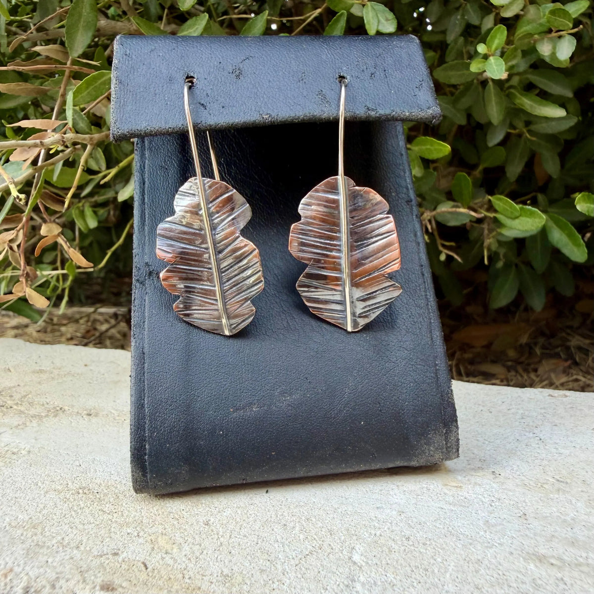 Copper & Silver Leaf Earrings • Mixed Metal Dangle Earrings