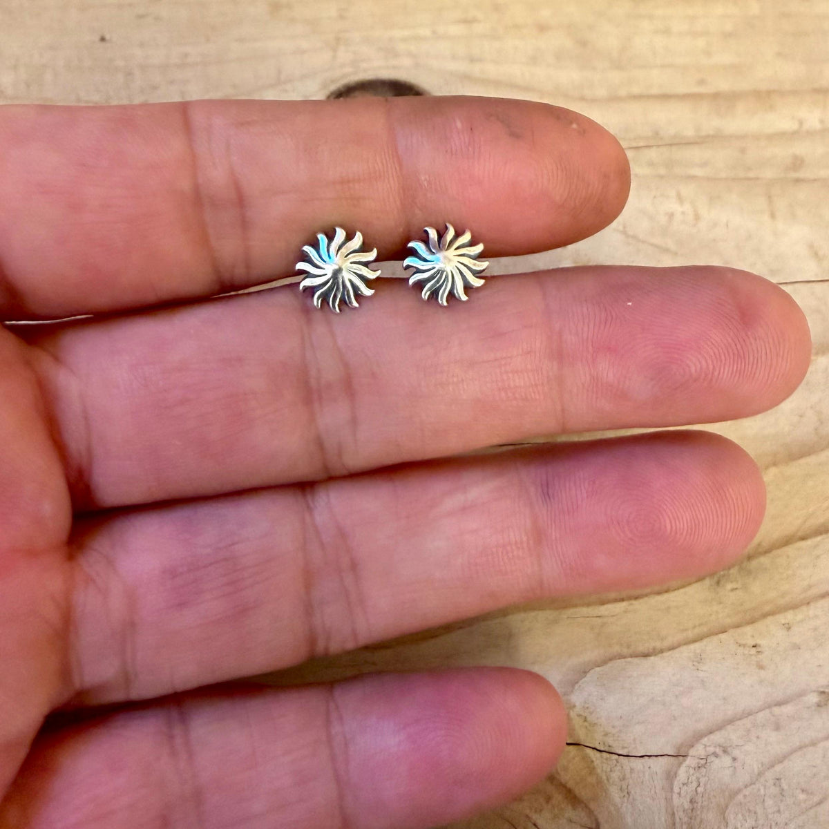 Sterling Silver Sunburst Labret | Flat Back Stud | Cartilage Helix Tragus Earring | Single or Pair