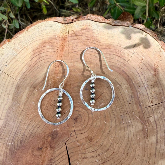 Dainty Desert Pearl Drop Earrings, Sterling Silver Circle Dangle Earrings
