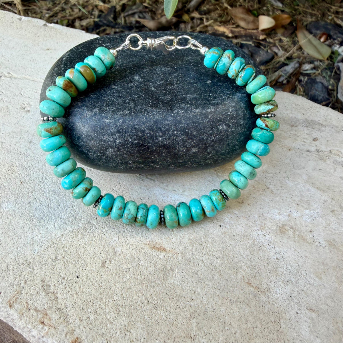 Kingman Blue Green Brown Turquoise Bracelet • Sterling Silver Southwest Style