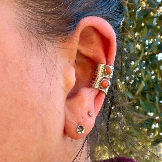 Apple Coral Ear Cuff • Sterling Silver Wide Band • Faux Conch • No Piercing • 4mm-5mm
