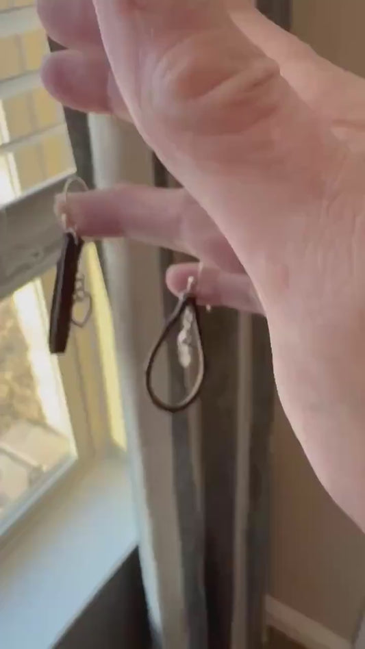 Leather earrings with heart chain and pendant /  genuine leather earrings