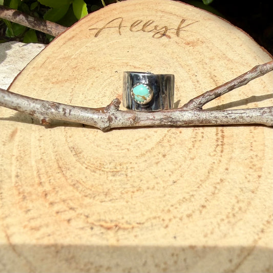 4mm Number 8 Turquoise Ear Cuff • Sterling Silver Wide Conch Band No‑Piercing
