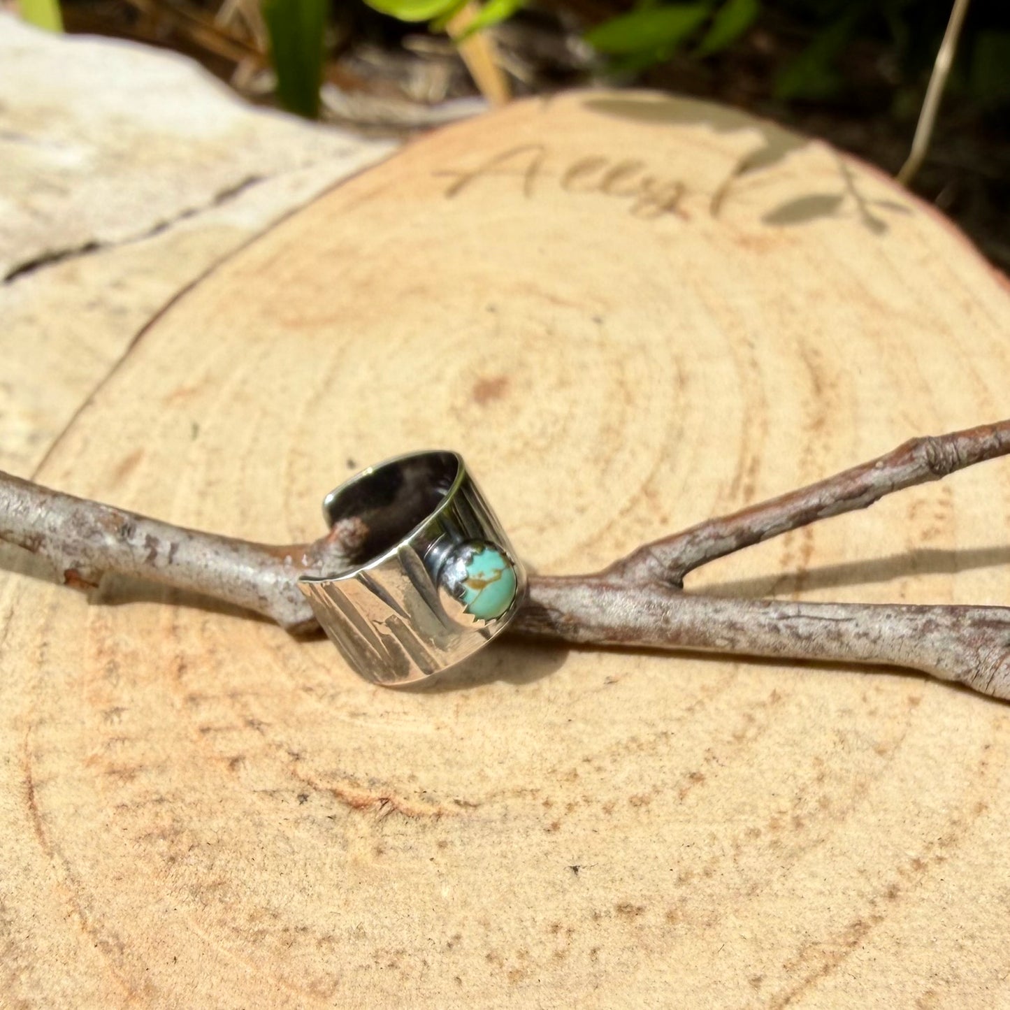 4mm Number 8 Turquoise Ear Cuff • Sterling Silver Wide Conch Band No‑Piercing